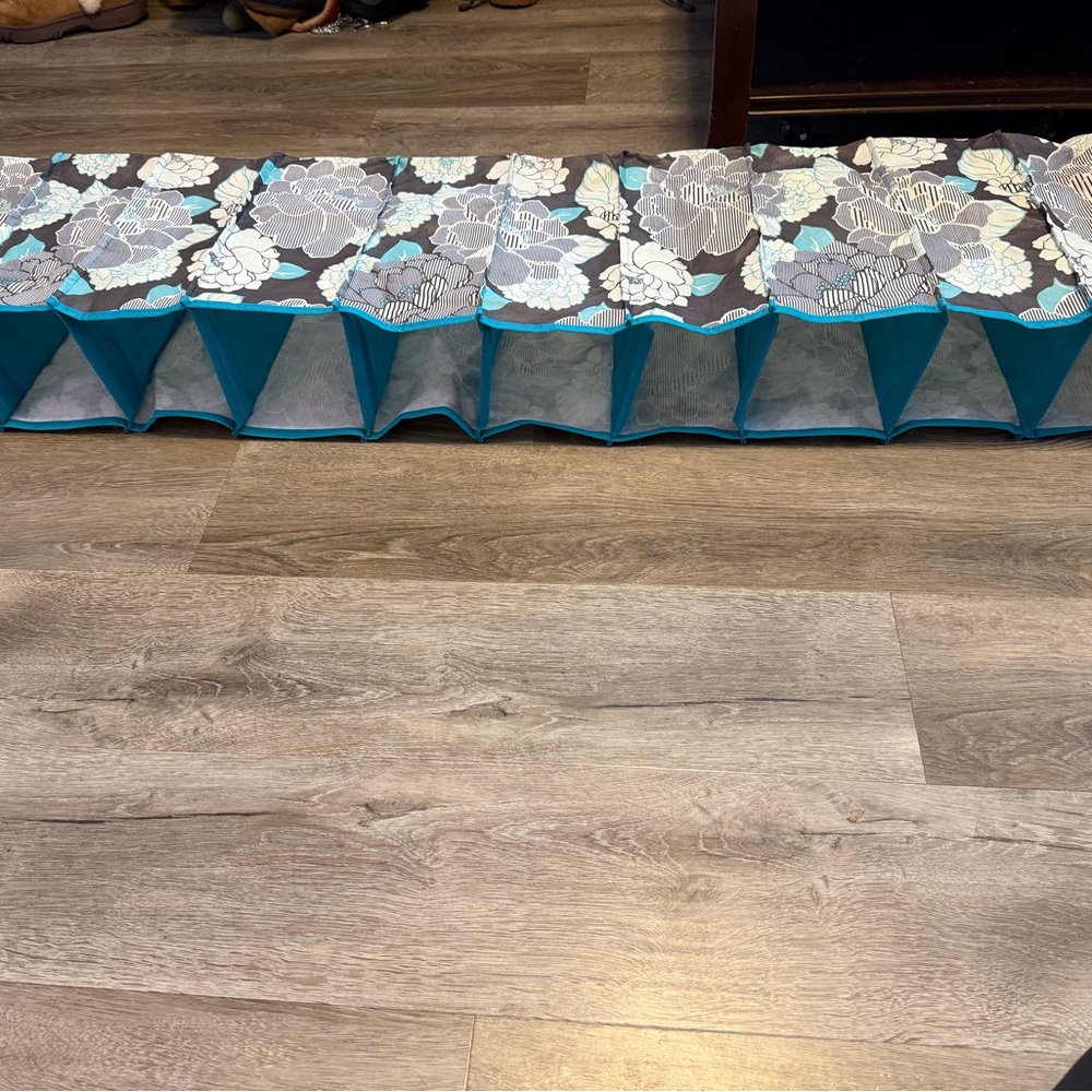 Floral Teal and Gray Collapsible Shoe Organizer